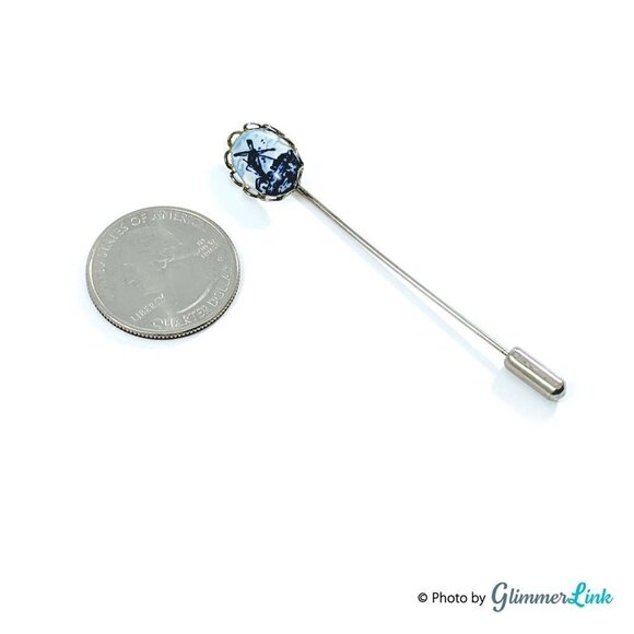 Vintage Delft Windmill Oval Porcelain Silver Tone Stick Pin - Picture 3 of 5